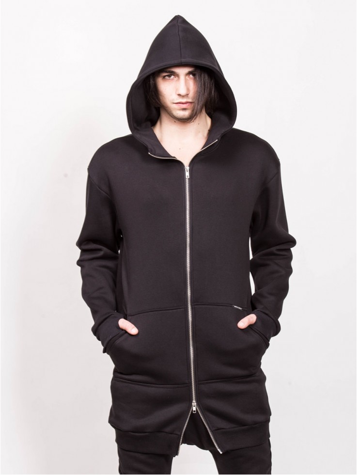 HOODIES LONG WITH ZIPPER BLACK